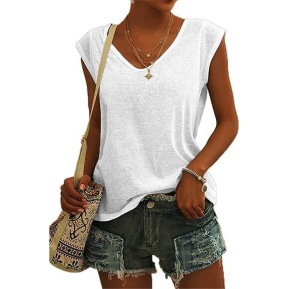 Women's Cap Sleeve Tank Tops – Casual Loose Fit Basic Shirts - Picture 7 of 7